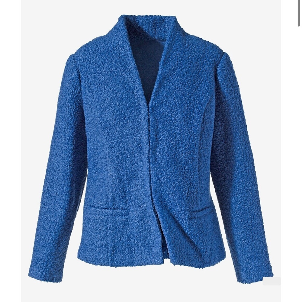 Chico's Blue Boucle Solid Long-Sleeve Jacket Blazer Size XL/16